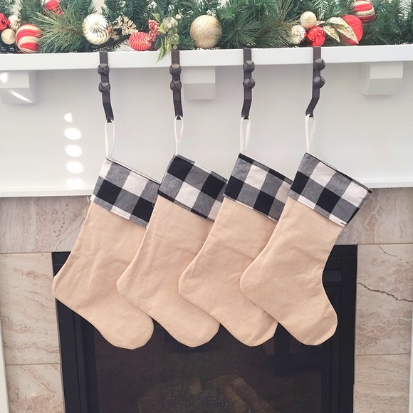 Source Unknown Other - 4 Buffalo Plaid/ Burlap Stockings | NWOT